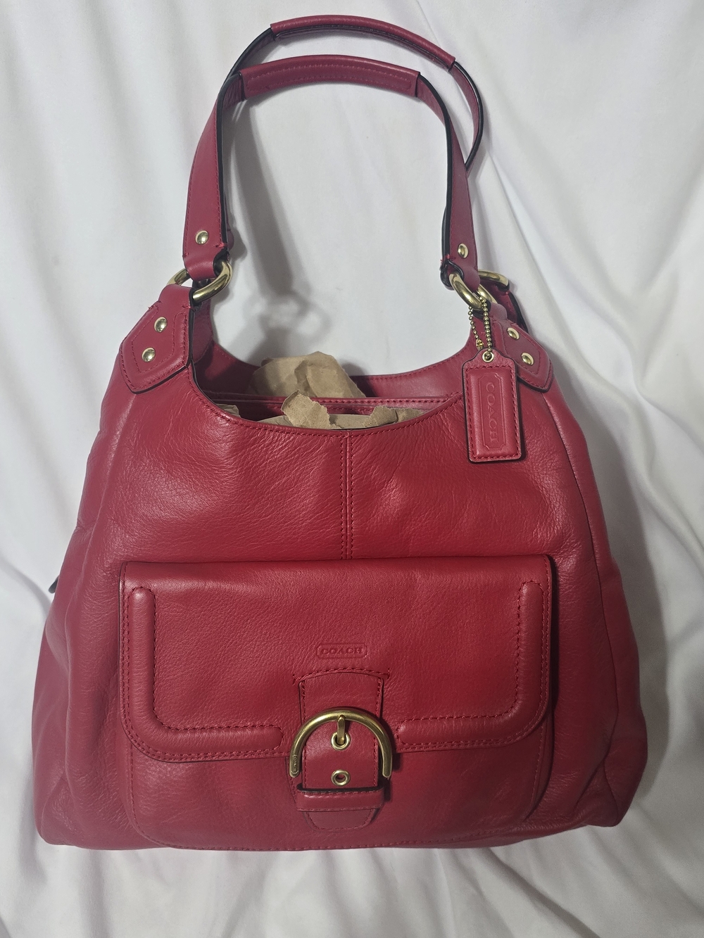Coach "Campbell" Red Leather Hobo Shoulder Bag with Front Buckle 1980 F24686